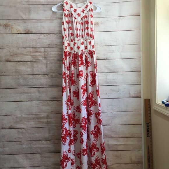 VINTAGE MARY MARTIN FLORIDA MAXI‎ DRESS IN BUTTERFLY PRINT - Picture 1 of 8